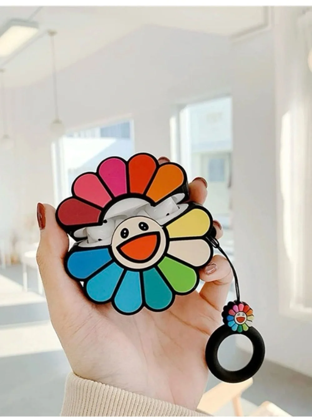Colorful Smiley Flower Silicone Teether - Multicolor rainbow